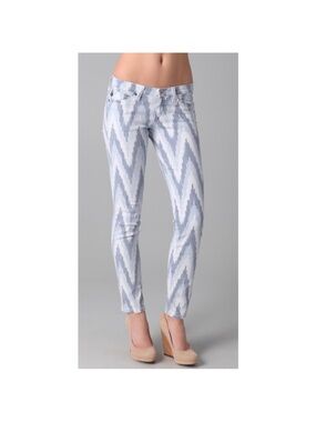 AG Adriano Goldschmied Stilt Cigarette Jeans 27R Blue Ikat Print Slim Straight